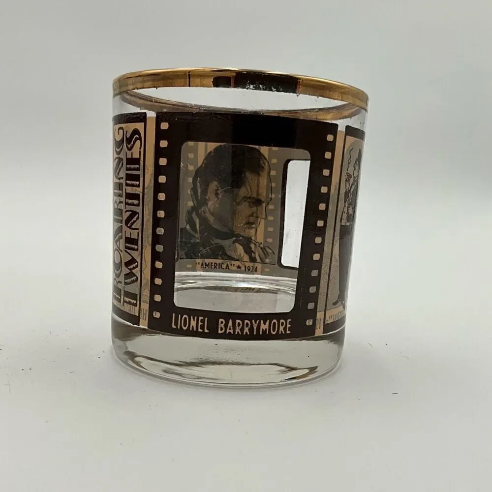 Set Of 6 ROARING TWENTIES Silent Film Actors Whiskey Glasses